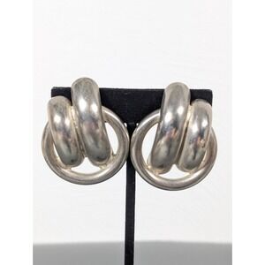 VTG‎ Carol Dauplaise Silver Tone Double Hoop Earrings Bold 80s Door Knocker
